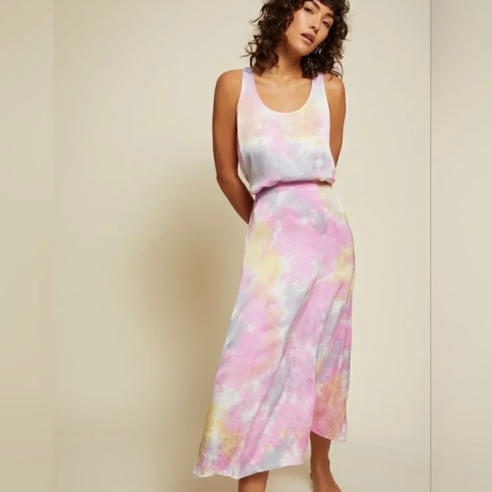 Nation LTD‎ Womens Tie Dye Midi Skirt Pink Yellow Blue Elastic Waist Size Small